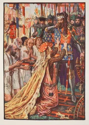 Edward III em Calais, ilustração de &39;A History of England&39; por CRL Fletcher e Rudyard Kipling, 1911