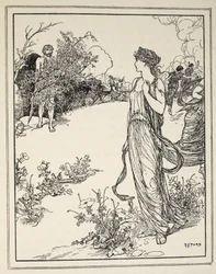 Como Ulysses conheceu Nausicaa, de &39;Tales of the Greek Seas&39; por Andrew Lang, 1926 (tinta no papel)