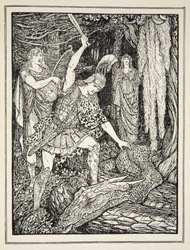 Como a Serpente que guardava o Velocino de Ouro foi assassinada, de "Contos dos Mares Gregos" por Andrew Lang, 1926 (tinta no papel)