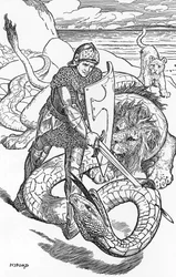 Percival fightint the serpent Illustration de HJ Ford (1860-1940) de "The book of romance" 1902 Colecção privada