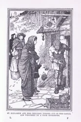 St Elizabeth e seus filhos saíram do castelo e foram recebidos pelo pobre estalajadeiro, em 1912