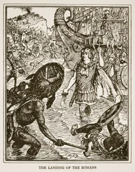 O desembarque dos romanos, ilustração de &39;A History of England&39; por CRL Fletcher e Rudyard Kipling, 1911