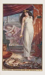 A princesa uma cobra, ilustração do livro de fada marrom por Andrew Laing, 1904