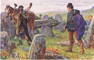 Tresilian confronta o misterioso ferrador, ilustração de Kenilworth, c.1910