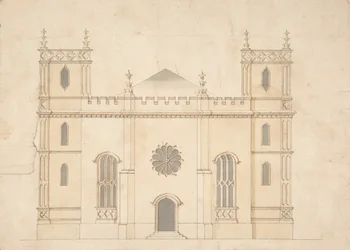 Fachada de uma Igreja do Avivamento Gótico, 1745-76.