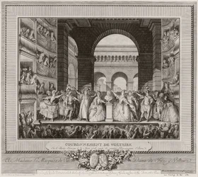 Coroação de Voltaire no Théâtre Français, a 30 de março de 1778, após a sexta representação de Irène, 1782