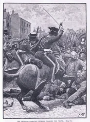 O Massacre de Peterloo: Hussardos cobrando as pessoas em 1819 dC