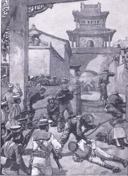 A guerra na China: Os combates em Tientsin, ilustração deCassells História da Inglaterra, de 1900