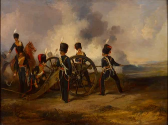 Uma tripulação de armas da Royal Horse Artilharia carregando, 1844 por volta de