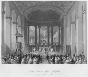 Capela Católica Romana, Moorfields. Celebração da Missa no dia de Natal, c1841