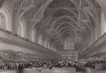 Julgamento de Warren Hastings, Governador-Geral de Bengala, em Westminster Hall, Londres