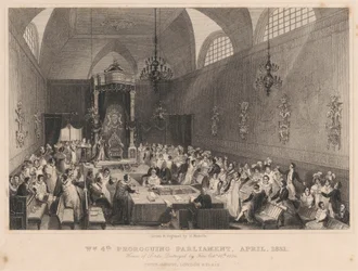 William fourth Proroguing Parliament, Abril de 1831. Câmara dos Lordes: destruída pelo fogo 16 de Outubro de 1834