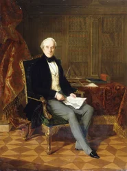 Retrato de Henry Pelham-Clinton, KG, 4º duque de Newcastle, segurando um documento, em seu estudo, 1850