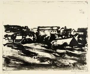 Paisagem montanhosa com casas