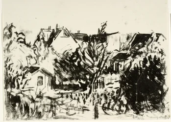 Vista de jardins e casas