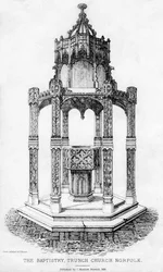 O batistério, Igreja Trunch, Norfolk, 1855.