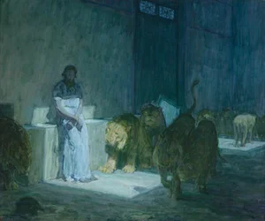 Daniel no Lions Den, 1907-18 (óleo sobre papel montado em tela)