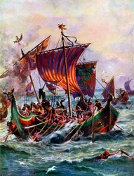 Galés de Alfreds que atacam o navio dragão Viking, 897 dC, c1920
