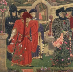 Escolhendo as rosas vermelhas e brancas no jardim do templo, 1910.