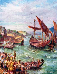 Partida dos romanos da Grã-Bretanha após o saque de Roma em 410 dC, c1920