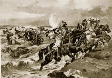 João perde a bagagem, ilustração da "História da nação britânica" de Hutchinson, c.1920