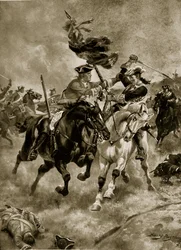 A Batalha de Blenheim: A cavalaria em ação, ilustração da "Hutchinson&39;s Story of the British Nation", c.1923