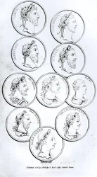 Retratos dos Imperadores Romanos, de &39;A História do Declínio e Queda do Império Romano&39;, Vol. I, de Edward Gibbon, 1808