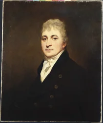 Retrato de Thomas Bissland, metade do comprimento, vestindo um casaco preto e branco