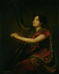 A marquesa de Northampton, tocando uma harpa, c.1820
