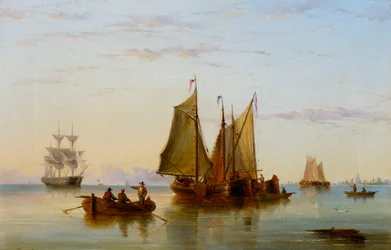 Barcos de pesca e outros navios no Scheldt perto de Roterdã, 1852