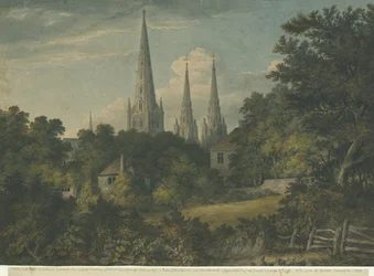 Catedral de Lichfield - Vista nordeste: pintura a cores de água, 1797