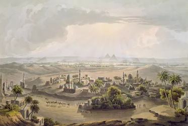 As pirâmides do Cairo, gravado por Daniel Havell (1785-1826), 1809