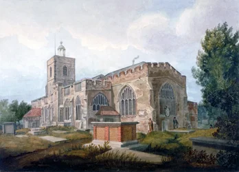 Vista sudeste da Igreja de St Dunstan, Stepney, Londres, c1820