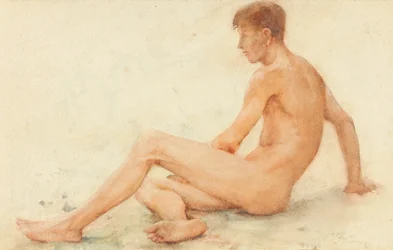 Estudo de um nu masculino sentado, virado para a direita