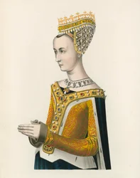 Margaret, rainha de James III da Escócia, c 1483, retrato de metade do comprimento