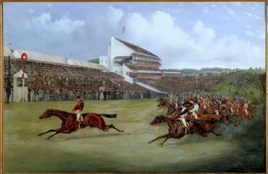 Corridas de cavalos: "Gladiador chegou em 1865" Pintura de Henri Alken (1774-1850) 1865 Paris. Encorajamento da sociedade