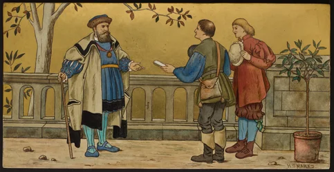 The Justice, placa representando uma ilustração de Shakespeare Seven Ages, Minton ware, Staffordshire, 1874 (louça de barro esmaltada)