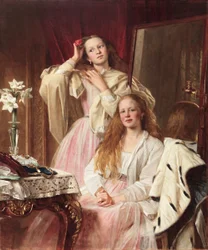 Retrato de Emma e Frederica Bankes de Soughton Hall em sua penteadeira, 1869