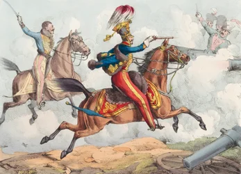 Uma carga de cavalaria em uma batalha do século 19.