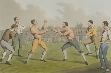 Um Prize Fight, fotografado por I. Clark, pub. por Thomas McLean, 1820 (aquatinta)