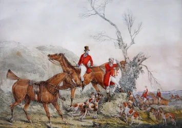 Treeing the Fox, c.1830 (lápis e aguarela sobre papel)