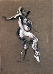 Mulher nua de pé, c.1900 (giz sobre papel) (verso de 367144)