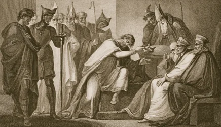 Eduardo II renunciando a sua coroa, gravada por Schiavonelli, ilustração de "The History of England", de David Hume, pub. por R. Bowyer, Londres, 1812