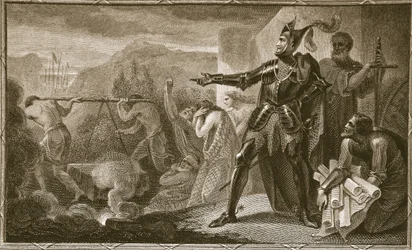Edward eu removendo a pedra de Scone, gravada por Neagle, ilustração de "The History of England", de David Hume, pub. por R. Bowyer, Londres, 1812