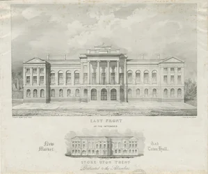 Stoke-upon-Trent - Novo mercado pretendido e prefeitura: litografia, nd [c 1834]