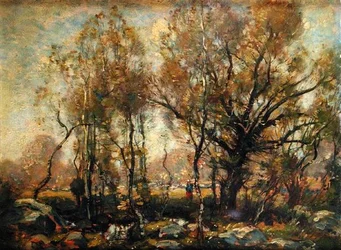Figura em uma Paisagem arborizada (óleo sobre tela)