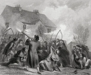 Ataque à polícia pelo povo sob Smith O&39;Brien em Ballingarry, Condado de Tipperary, Irlanda, em 1848, de "The History of Ireland", de Thomas Wright, publicado em c.1854