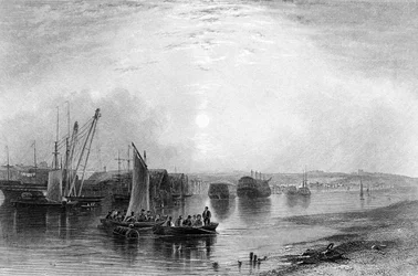 Chatham, Kent, publicado em "Portos e Portos" de Finden, gravado por E. Finden, 1842
