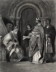Henry II apresentando a Bula do Papa ao Arcebispo de Cashel, gravado por G. Greatbach
