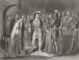 Lorde Thomas Fitzgerald renunciando sua lealdade a Henrique VIII em 1534, de "The History of Ireland", de Thomas Wright, publicado em c.1854